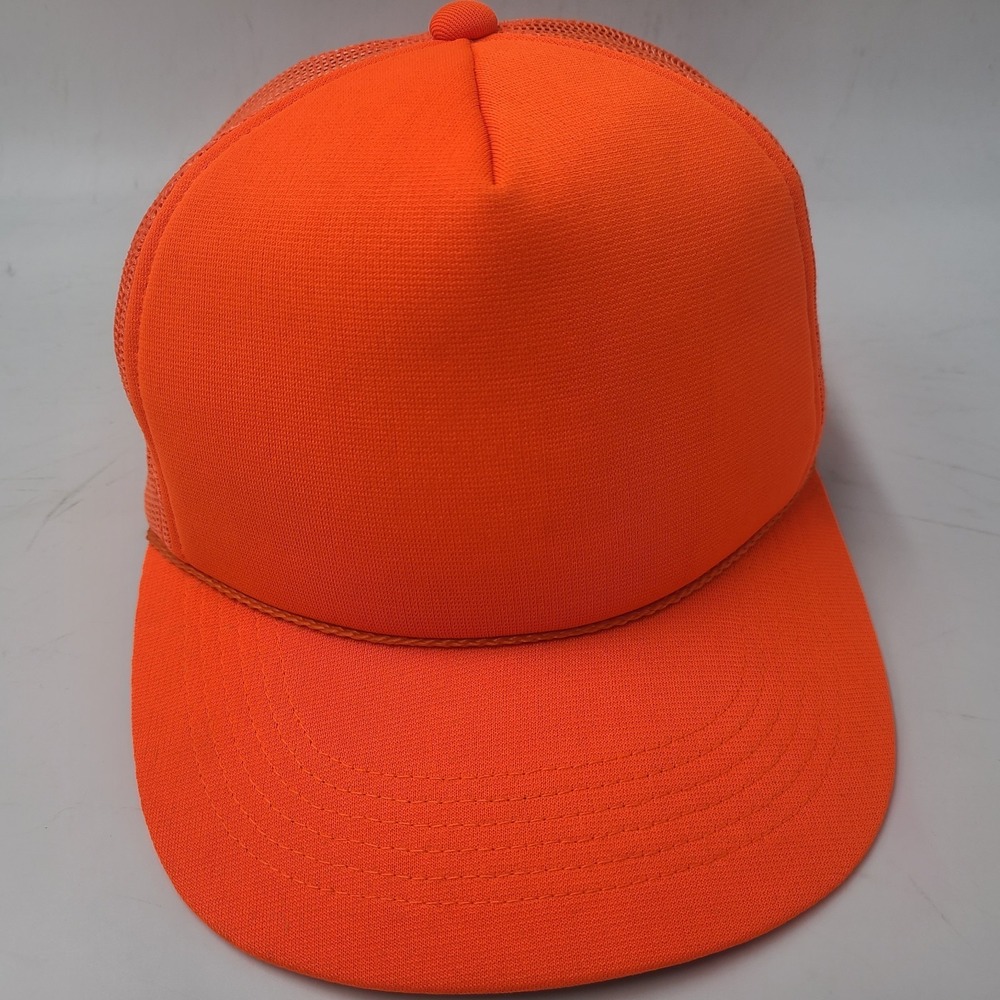 Vintage Blank‎ Trucker Hat Snapback Mesh Foam Blaze Orange Safety Hunt Outdoors